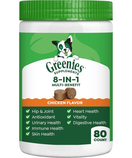 Greenies, Supplements 8 in 1 Multi Benefit sabor Pollo. 40 y 80 chews