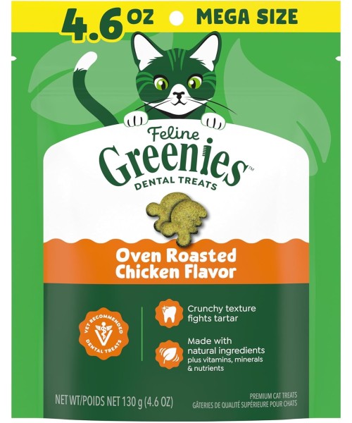 Greenies, Feline Natural Dental Cat Treats, sabor Pollo Rostizado. 3 tamaños