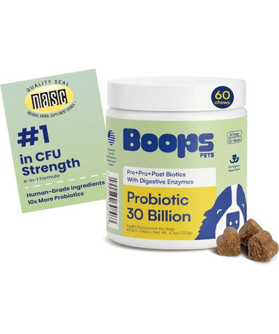 Boops Pets, Pre, Pro and Postbiotics for Dogs, 30 Billion. 90 chews
