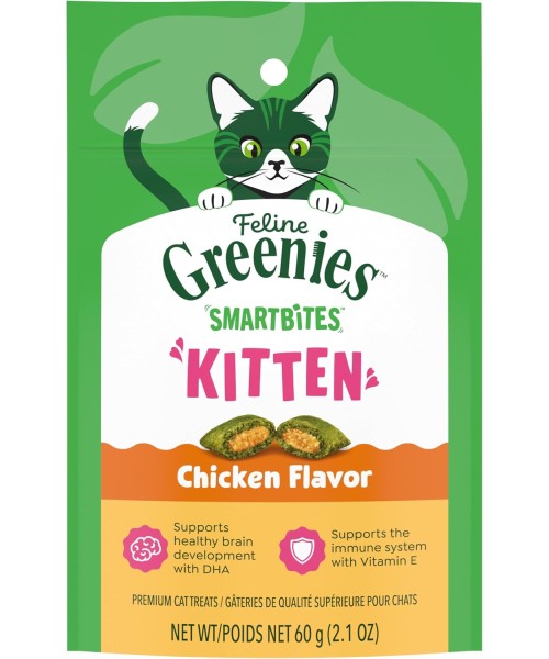 Greenies, Feline Smartbites Kitten Treats sabor pollo. 60 y 454 gr.