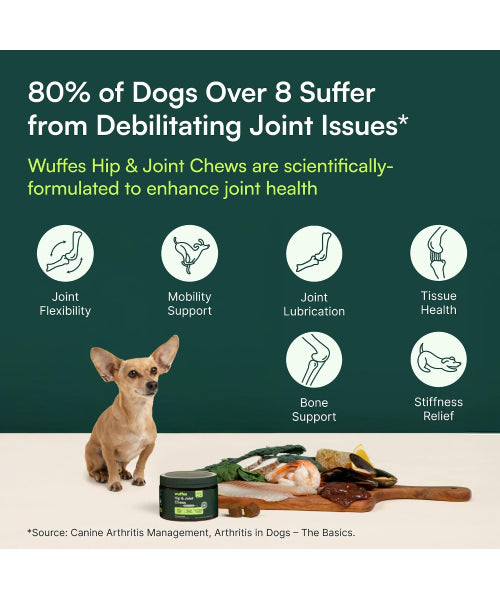 Wuffes, Hip and Joint Supplement para perros de 16 a 29 kg. 60 chews.