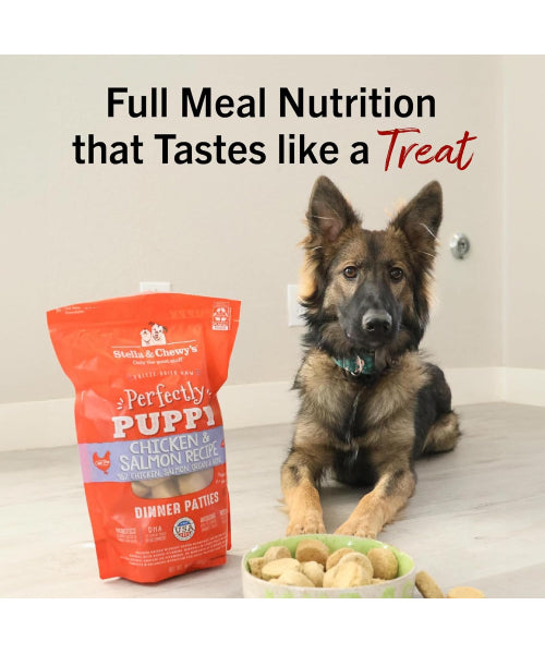 Stella & Chewy's, Dinner Patties Perfectly Puppy Chicken and Salmon Recipe. 156 y 397 gr.