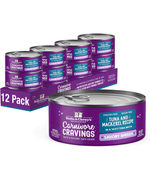 Stella & Chewy's, Carnivore Cravings Savory Shreds, comida húmeda, 7 variedades. 12 latas de 79 gr.