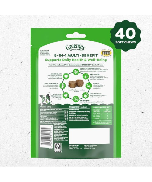 Greenies, Supplements 8 in 1 Multi Benefit sabor Pollo. 40 y 80 chews