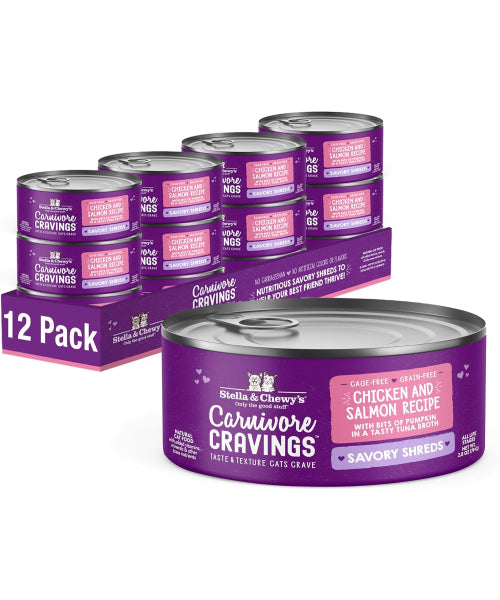 Stella & Chewy's, Carnivore Cravings Savory Shreds, comida húmeda, 7 variedades. 12 latas de 79 gr.