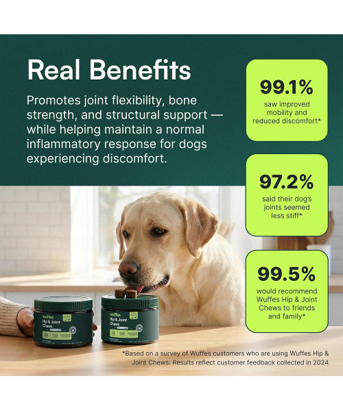 Wuffes, Hip and Joint Supplement para perros de 16 a 29 kg. 60 chews.