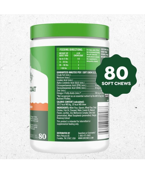 Greenies, Supplements Skin and Coat sabor Pollo. 80 chews