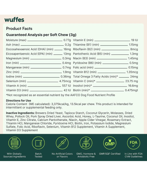 Wuffes, Multivitamin for Every Day para Perros. 30 y 60 chews.