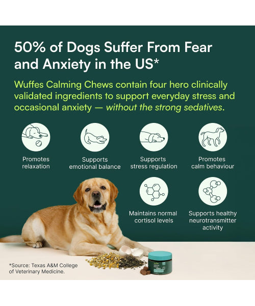 Wuffes, Calming Chews Supplement for Stress Sedative Free para Perros. 60 chews