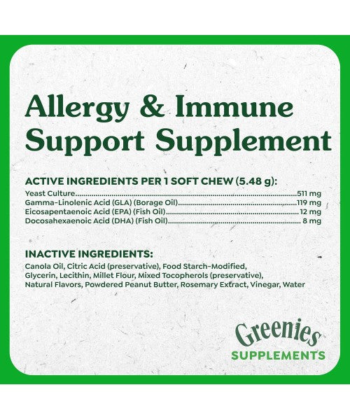 Greenies, Supplements Allergy and Immune Support sabor Crema de Cacahuate. 40 y 80 chews