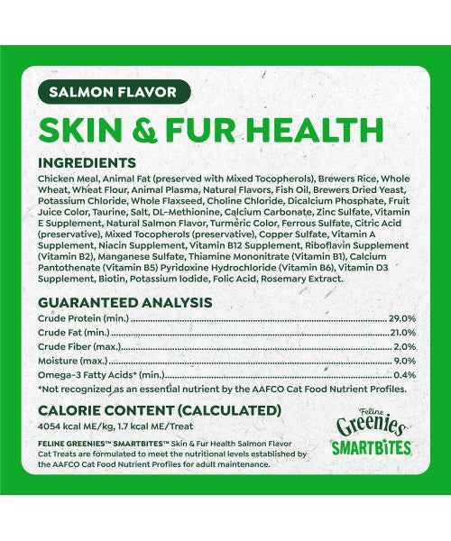 Greenies, Feline Smartbites Skin and Fur sabor Salmón. 3 tamaños