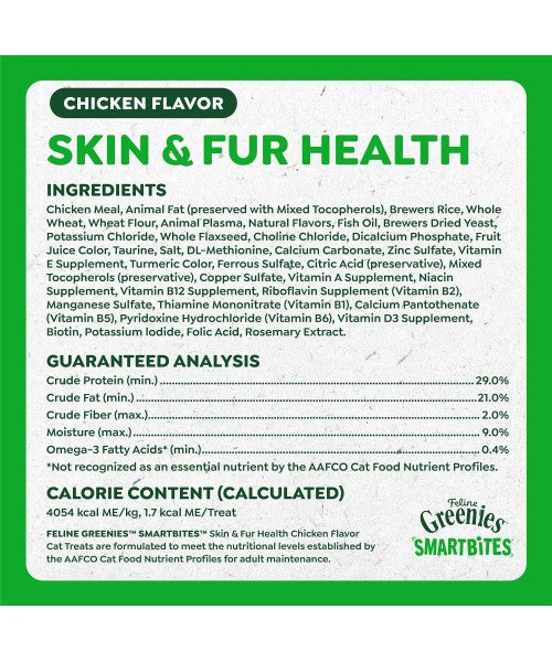 Greenies, Feline Smartbites Skin and Fur sabor Pollo. 3 tamaños