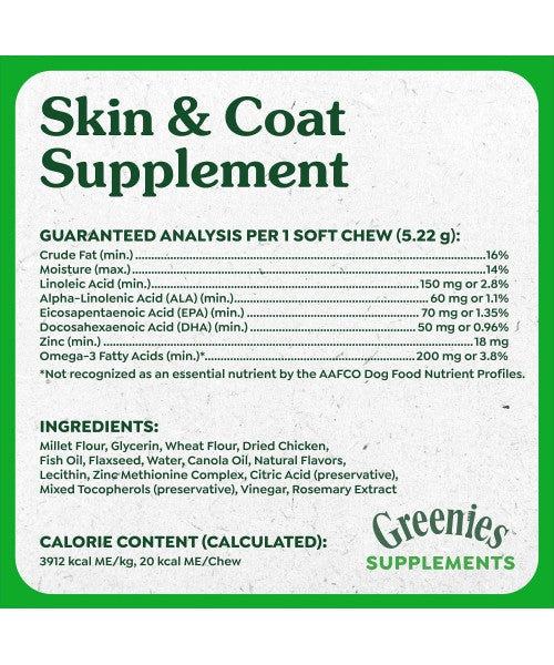 Greenies, Supplements Skin and Coat sabor Pollo. 80 chews