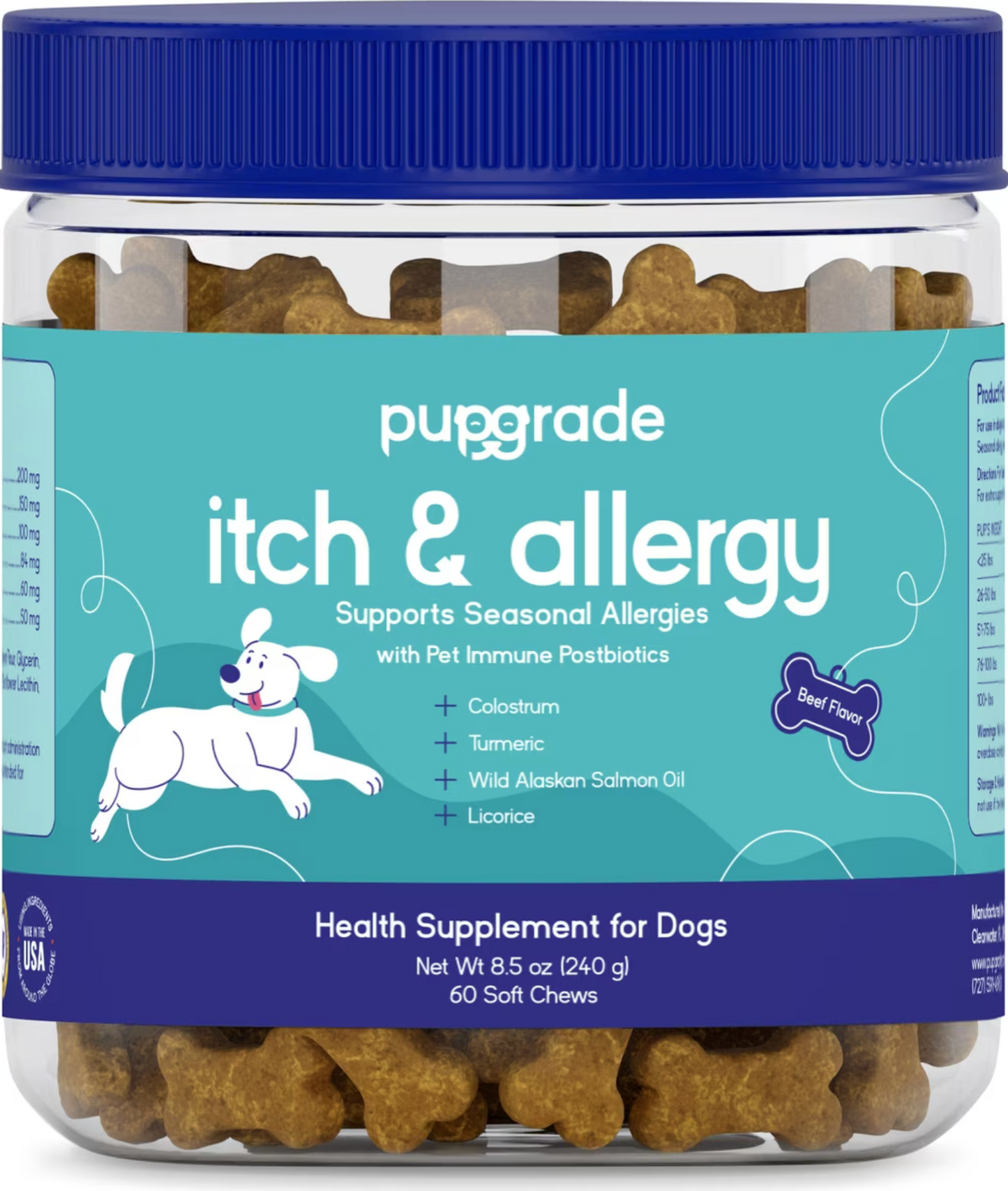 Pupgrade, para aliviar la picazón y las alergias en perros, sabor Carne de Res, 60 uds
