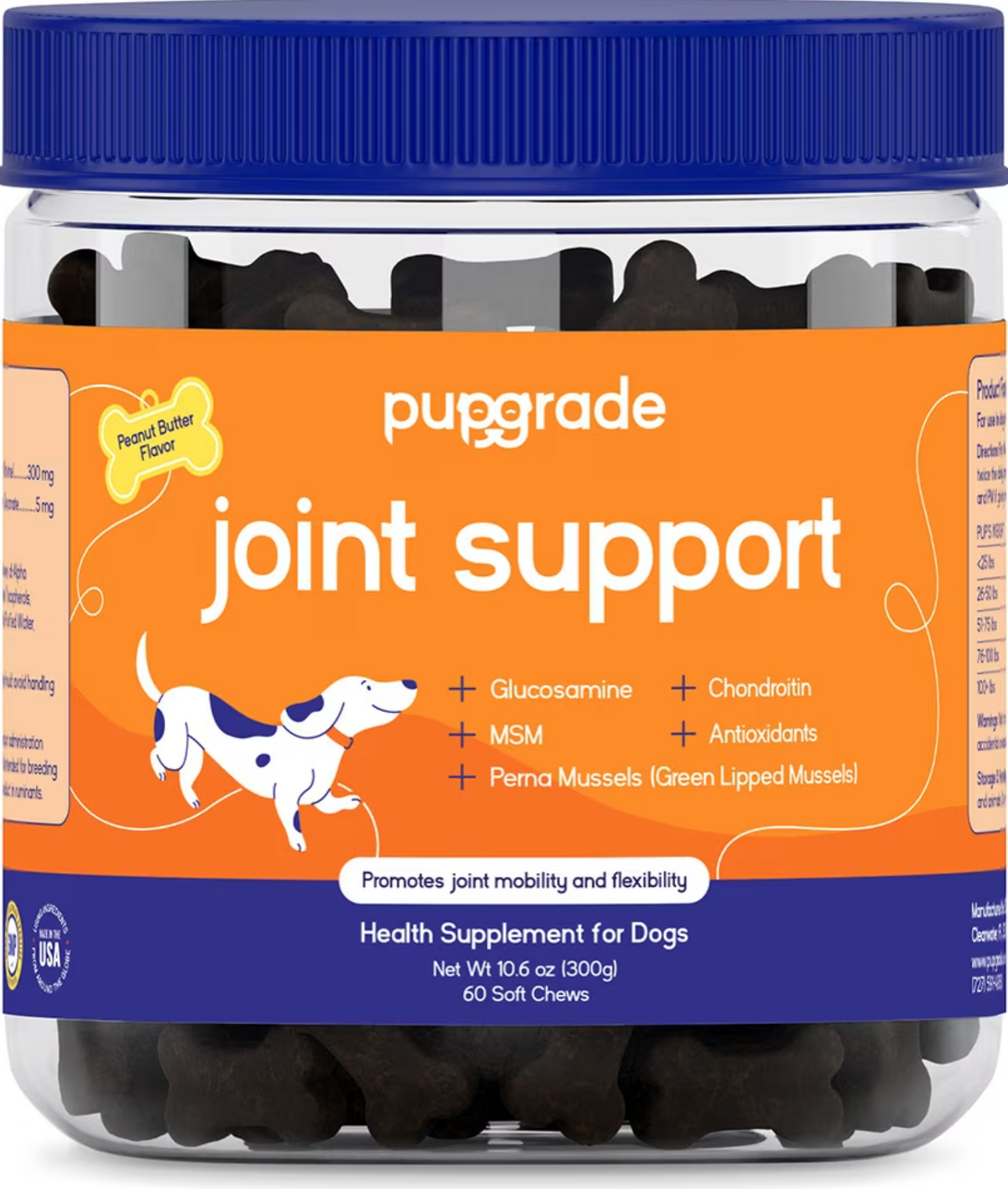 PupGrade, Suplemento para el apoyo de las articulaciones en perros, sabor Crema de Cacahuate, 60 uds.