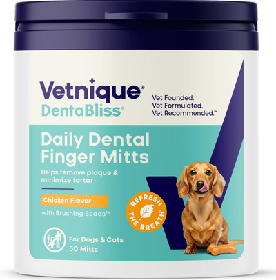 Vetnique Labs, Toallitas dentales, prevenir la placa y el sarro y refrescar el aliento, Sabor Pollo 50 uds.