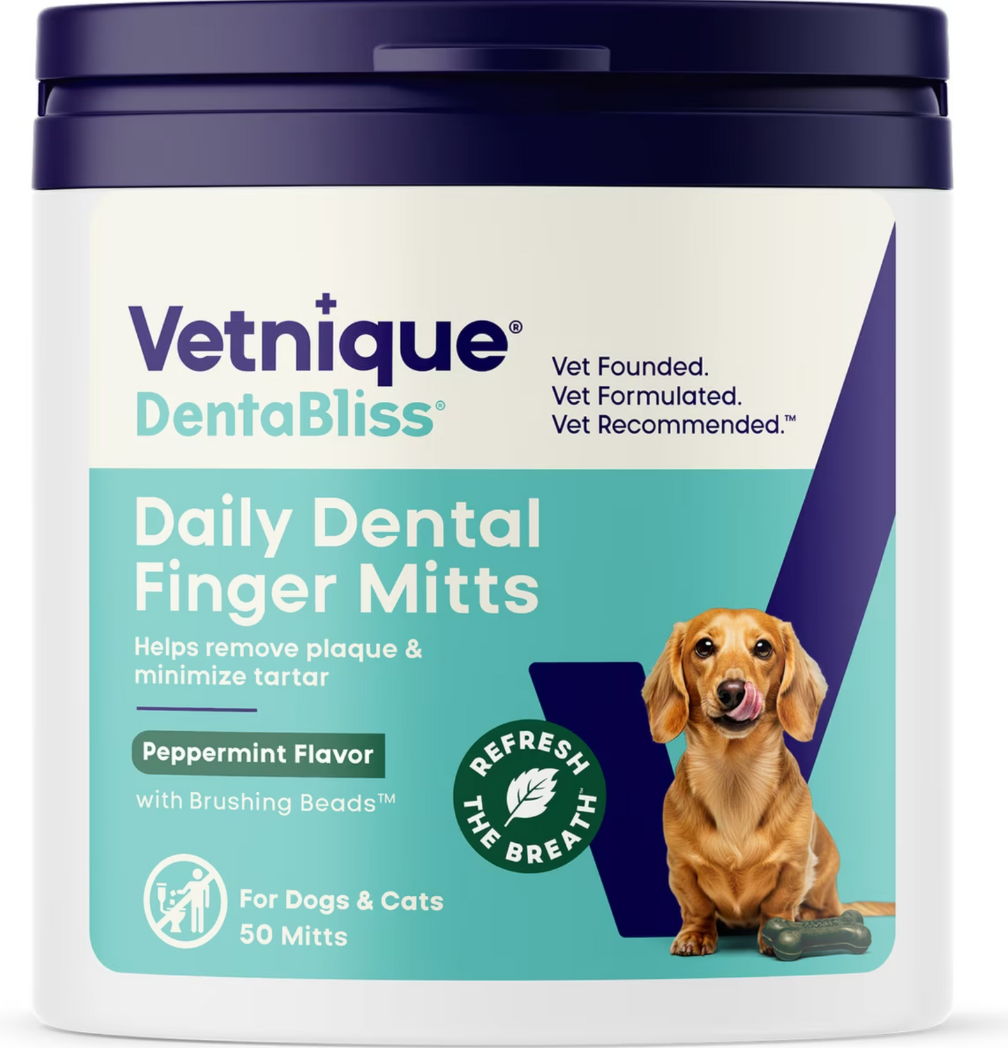 Vetnique Labs, Toallitas dentales, prevenir la placa y el sarro y refrescar el aliento, Sabor Menta 50 uds.