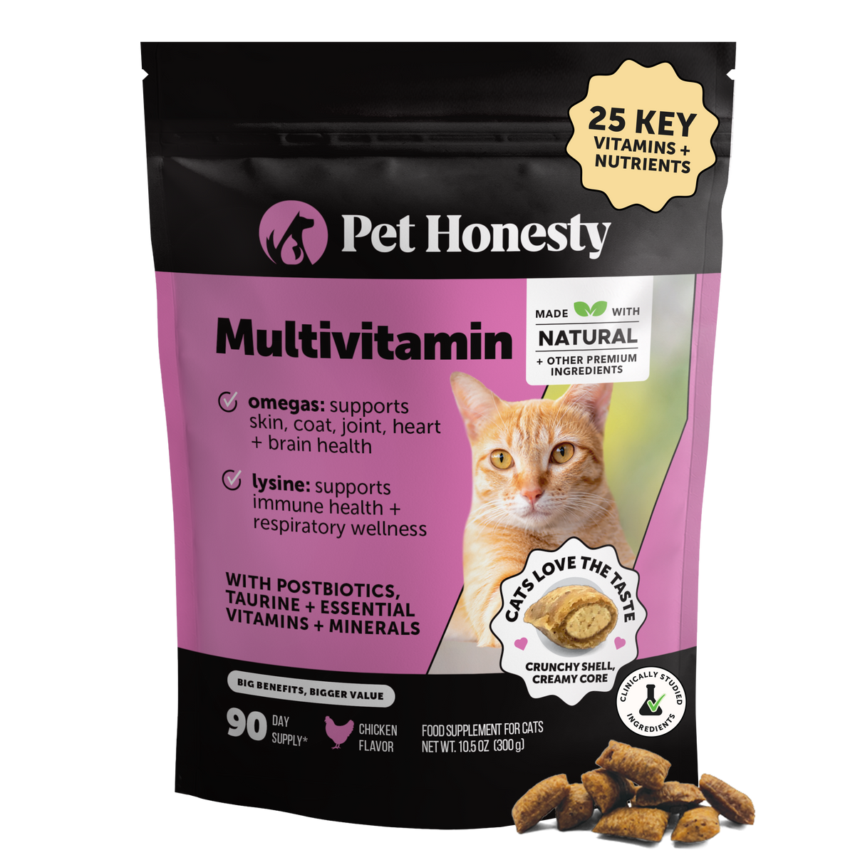 Pet Honesty Multivitamin Dual Texture para gatos, sabor pollo, 298 g / 10.5 oz, PH-1612470