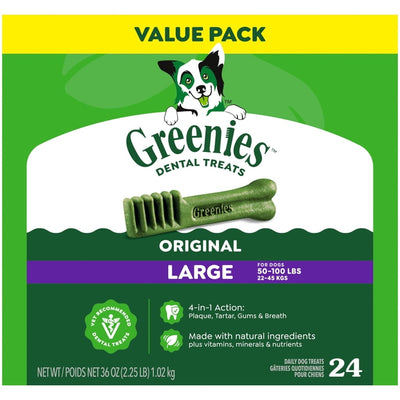 Greenies Original Large para perros, sabor pollo, empaque frontal de 24 unidades, 1.02 kg