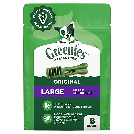 Greenies Original Large, sabor pollo, empaque frontal de 8 unidades