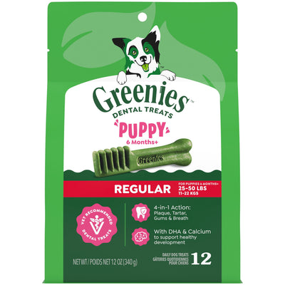 Greenies Puppy Regular 6 meses o más, premios dentales 12 unidades, 340 g, envase original