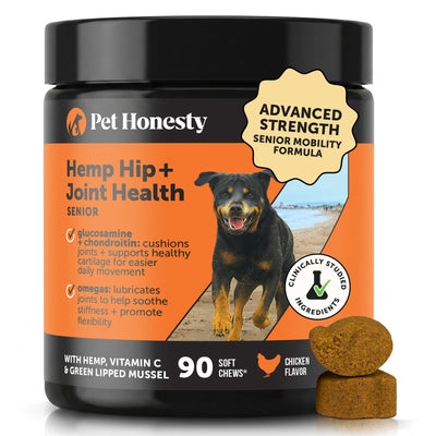 Pet Honesty Hemp Hip + Joint Health Senior, sabor Pollo, 90 masticables, SKU PH-353322