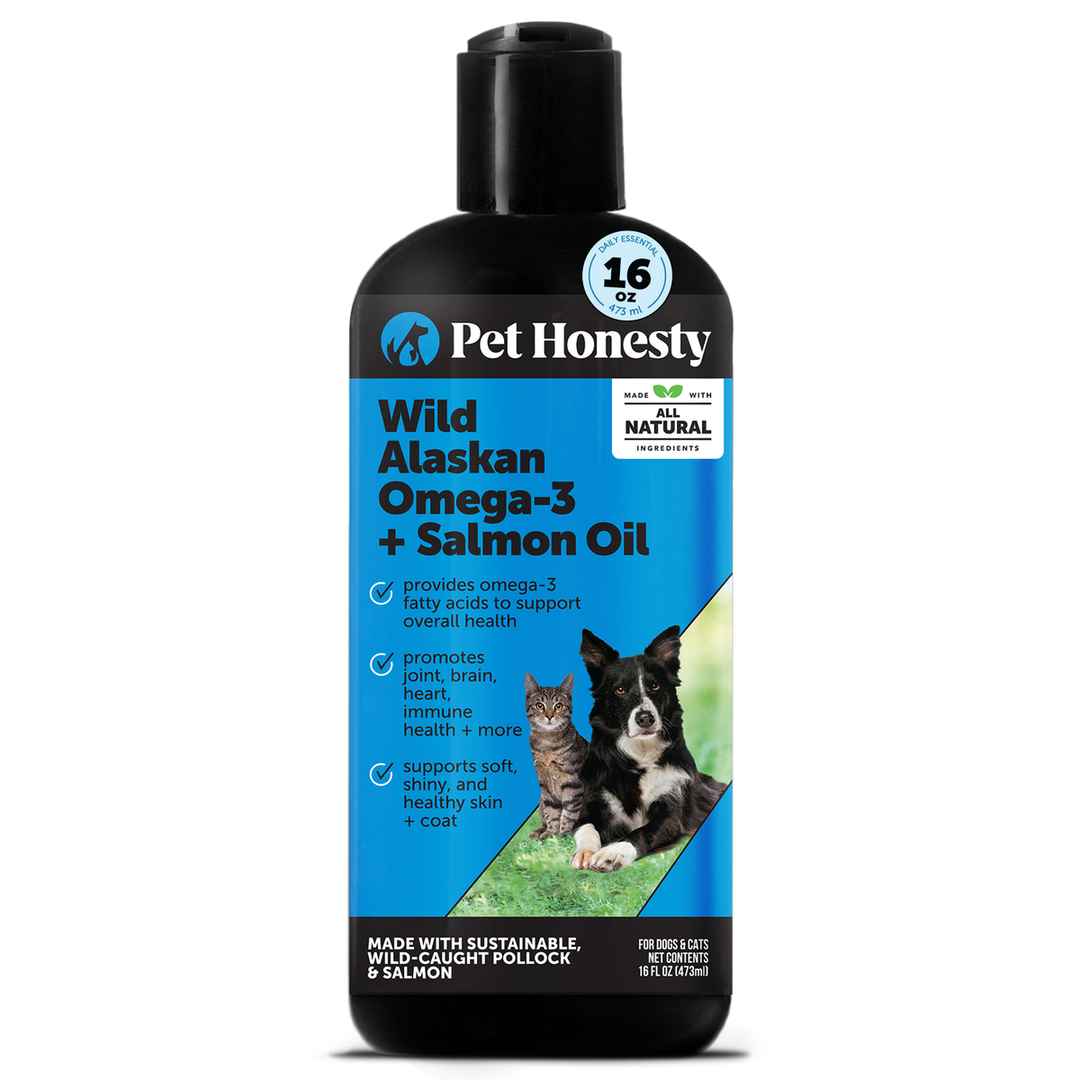 Pet Honesty Wild Alaskan Omega-3 + Salmon Oil, aceite de salmón y abadejo, botella individual 473 ml (16 fl oz), Chewy 2936158