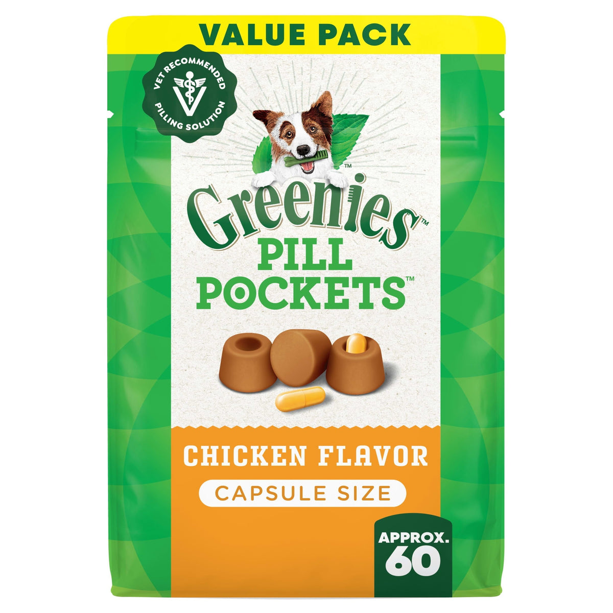 Greenies Pill Pockets Capsule Size para perros, 60 unidades, sabor pollo