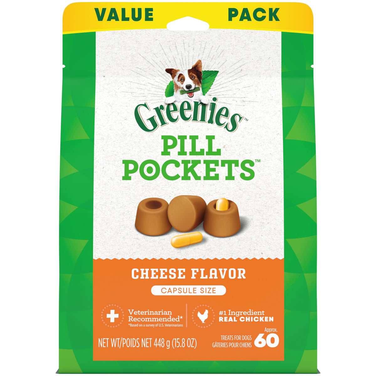 Greenies Pill Pockets Capsule Size para perros, 60 unidades, sabor queso