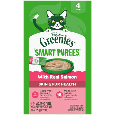 Greenies Smart Purees Skin & Fur Health salmón, paquete de 4 tubos de 14 g
