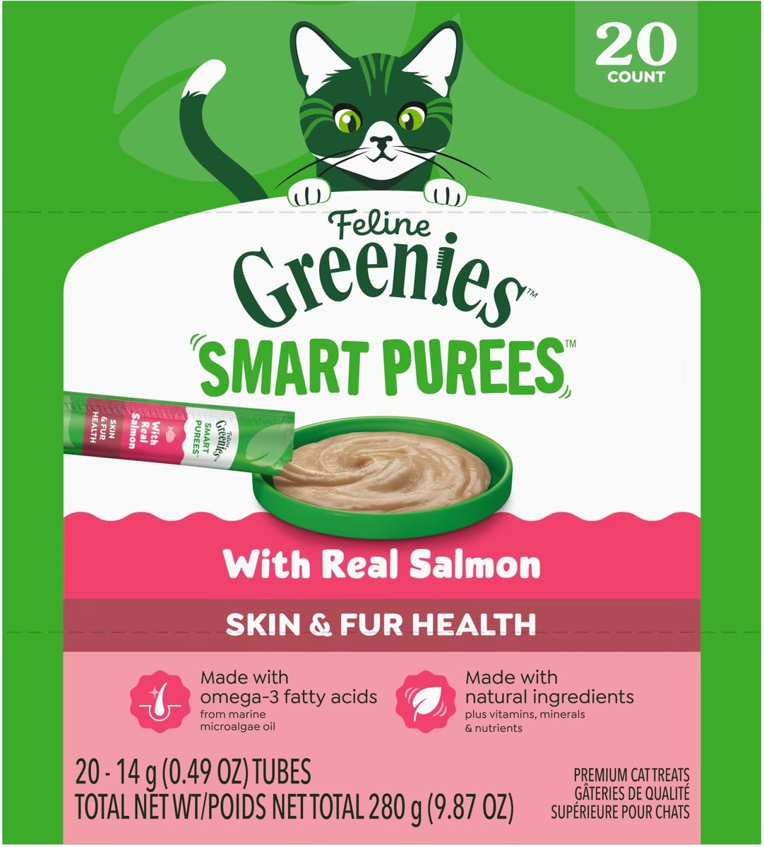 Greenies Smart Purees Skin & Fur Health salmón, 20 tubos de 14 g