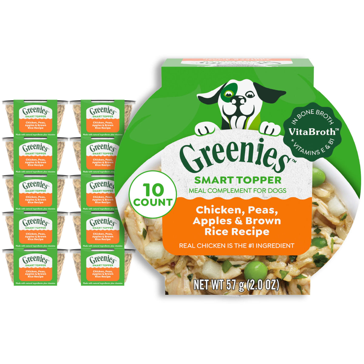 Greenies Smart Topper pollo, guisantes, manzana y arroz, caja de 10 × 57 g