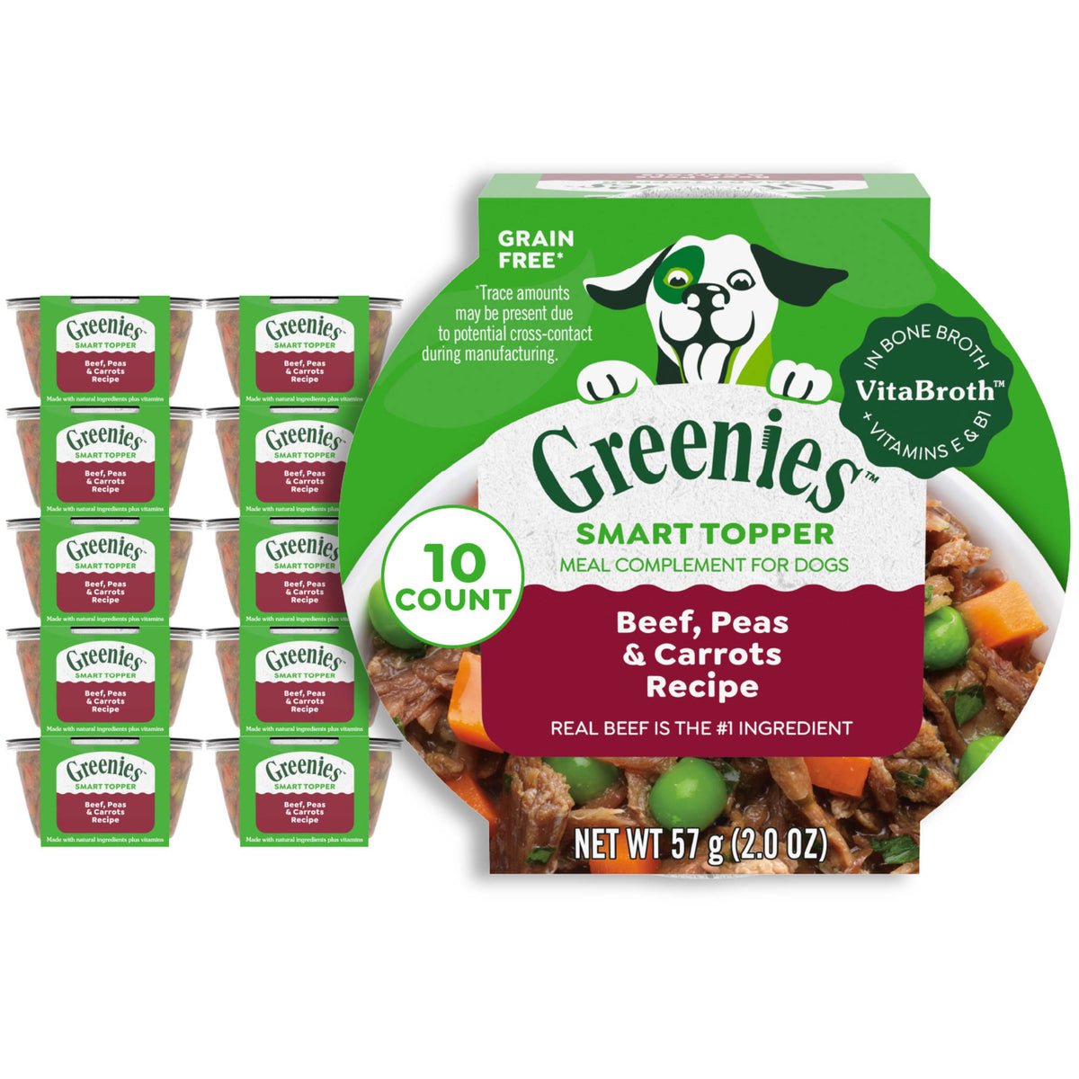 Greenies Smart Topper res, guisantes y zanahorias, caja de 10 × 57 g