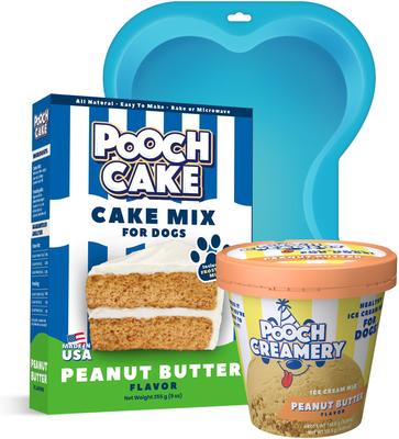 Basic Starter Plus Peanut Butter Cake Mix with Cake Mold kit & Pooch Creamery Peanut Butter Ice Cream Dog Birthday Cake, 9-oz box & 5.25-oz carton