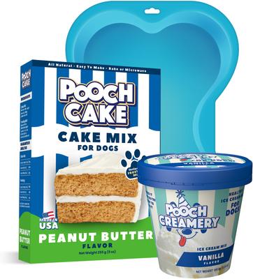 Basic Starter Plus Peanut Butter Cake Mix with Cake Mold Kit & Pooch Creamery Vanilla Ice Cream Dog Birthday Cake 9-oz box & 5.25-oz carton