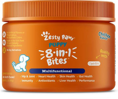 Bundle: Zesty Paws Puppy 8-in-1 Chicken Flavor Soft Chew Supplement, 90 count + All-in-One Bacon Flavored Dog Treats