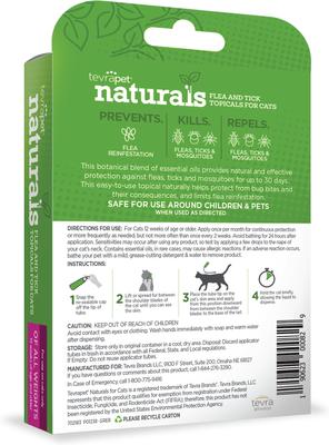 Naturals - Remedio tópico contra pulgas y garrapatas para gatos, 3 dosis (suministro para 3 meses)