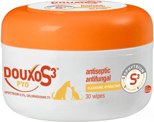 Bundle: Douxo S3 PYO Antiseptic Antifungal Chlorhexidine Wipes, 30 count + Dog & Cat Shampoo