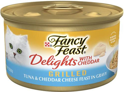 Delights with Cheddar Grilled Tuna & Cheddar Cheese Feast in Gravy Canned Cat Food, 3-oz, case of 24