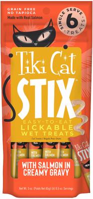 Bundle: Tiki Cat Stix Salmon in Gravy Grain-Free Wet Cat Treat, 0.5-oz pouch, pack of 6 + Tiki Cat Aloha Friends Variety Pack Grain-Free Wet Cat Food, 3-oz can, case of 12