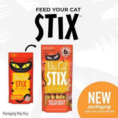 Bundle: Tiki Cat Stix Salmon in Gravy Grain-Free Wet Cat Treat, 0.5-oz pouch, pack of 6 + Tiki Cat Aloha Friends Variety Pack Grain-Free Wet Cat Food, 3-oz can, case of 12