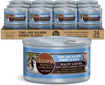 Naturally Healthy Tuna & Salmon Dinner in Aspic Grain-Free Canned Wet Cat Food, 3-oz can, case of 24