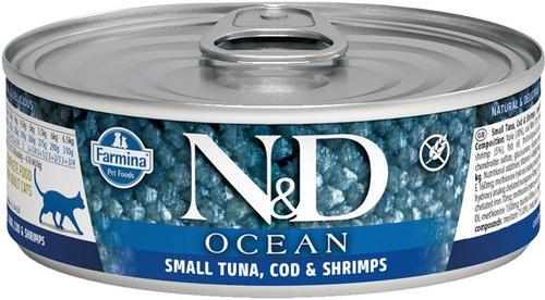 N&D Ocean Tuna, Cod & Shrimp Grain-Free Wet Cat Food, 2.46-oz can, case of 24