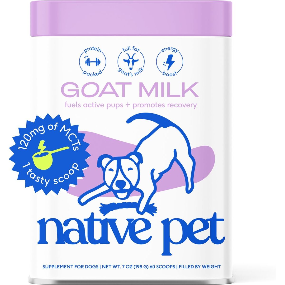 Native Pet Whole Goat Milk Powder Digestive, Recovery & Energy Support for Active Dogs, 7-oz
