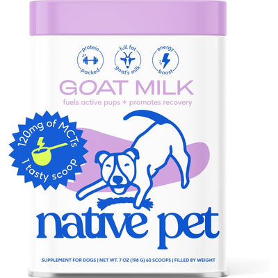 Native Pet Whole Goat Milk Powder Digestive, Recovery & Energy Support for Active Dogs, 7-oz