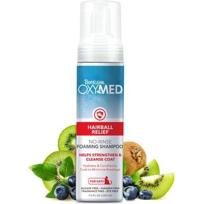 Champú para gatos sin agua y sin enjuague OxyMed Hairball Remedy, botella de 7.4 onzas líquidas