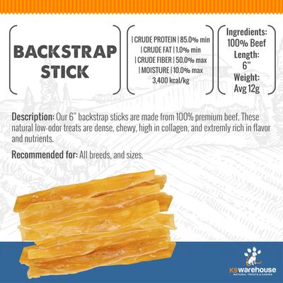 Backstrap Sticks Natural Dog Treats, 6-in, 12 count
