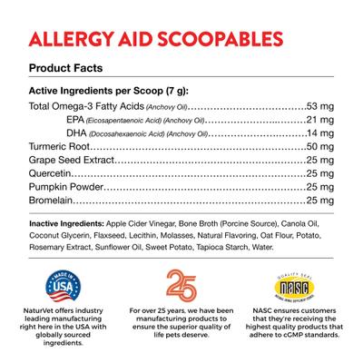NaturVet, Aller-911 Allergy Aid Scoopable Tiny Bites, apoyo para alergias y piel de perros, sabor tocino ahumado, 312 g