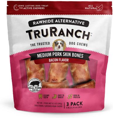Pork Skin Bacon Flavored Dog Bones, Medium, 3 count