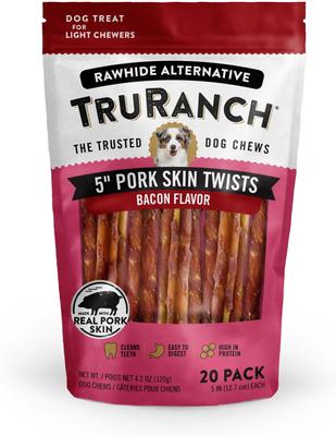 5-inch Pork Skin Twists Bacon Flavored Dog Treats, 20 count